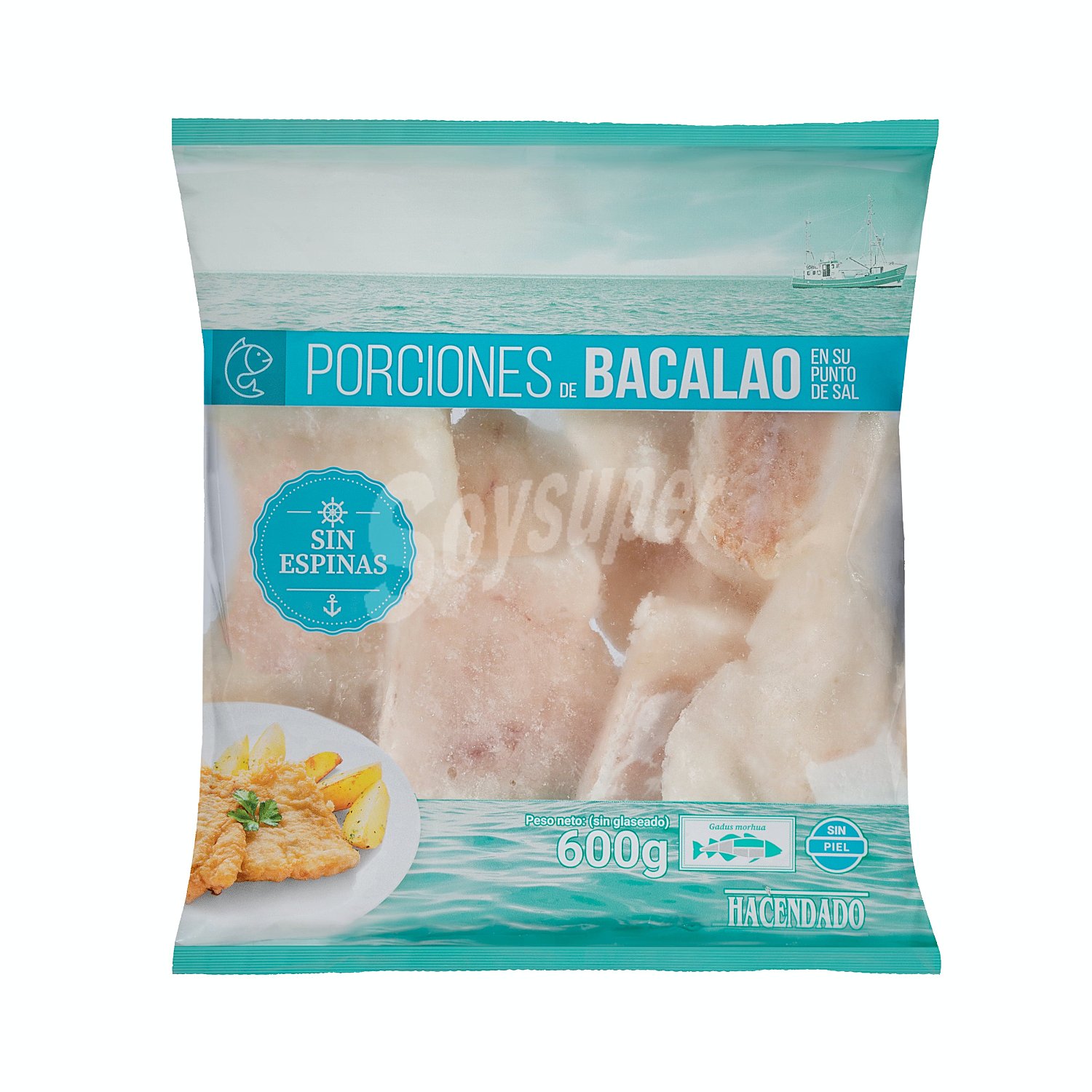 Porciones de bacalao sin espinas y sin piel congelado