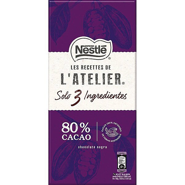 Chocolate negro 85% cacao solo 3 ingredientes