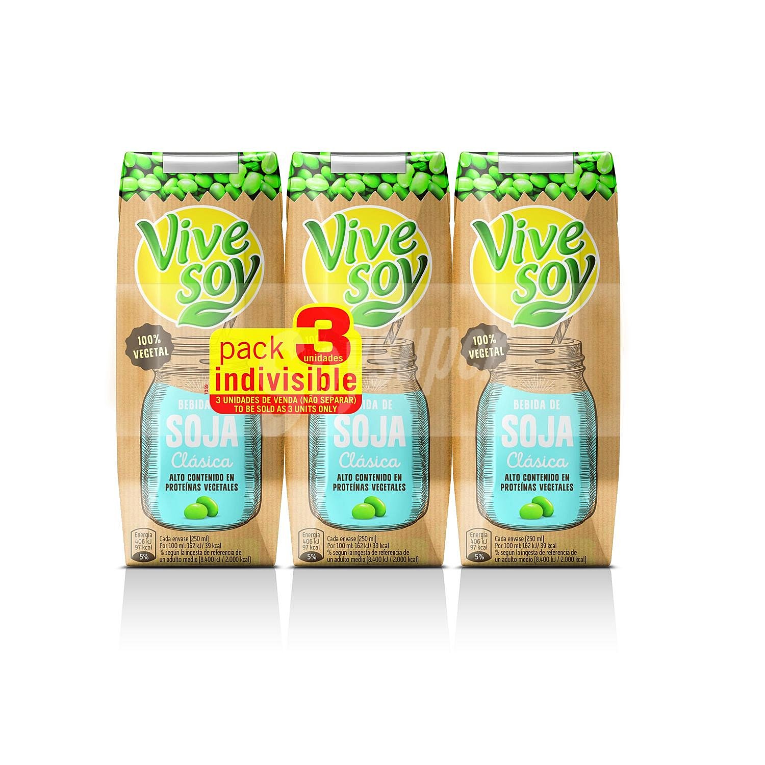 Bebida de soja de origen 100% vegetal, con sabor natural y que ayuda a controlar el colesterol