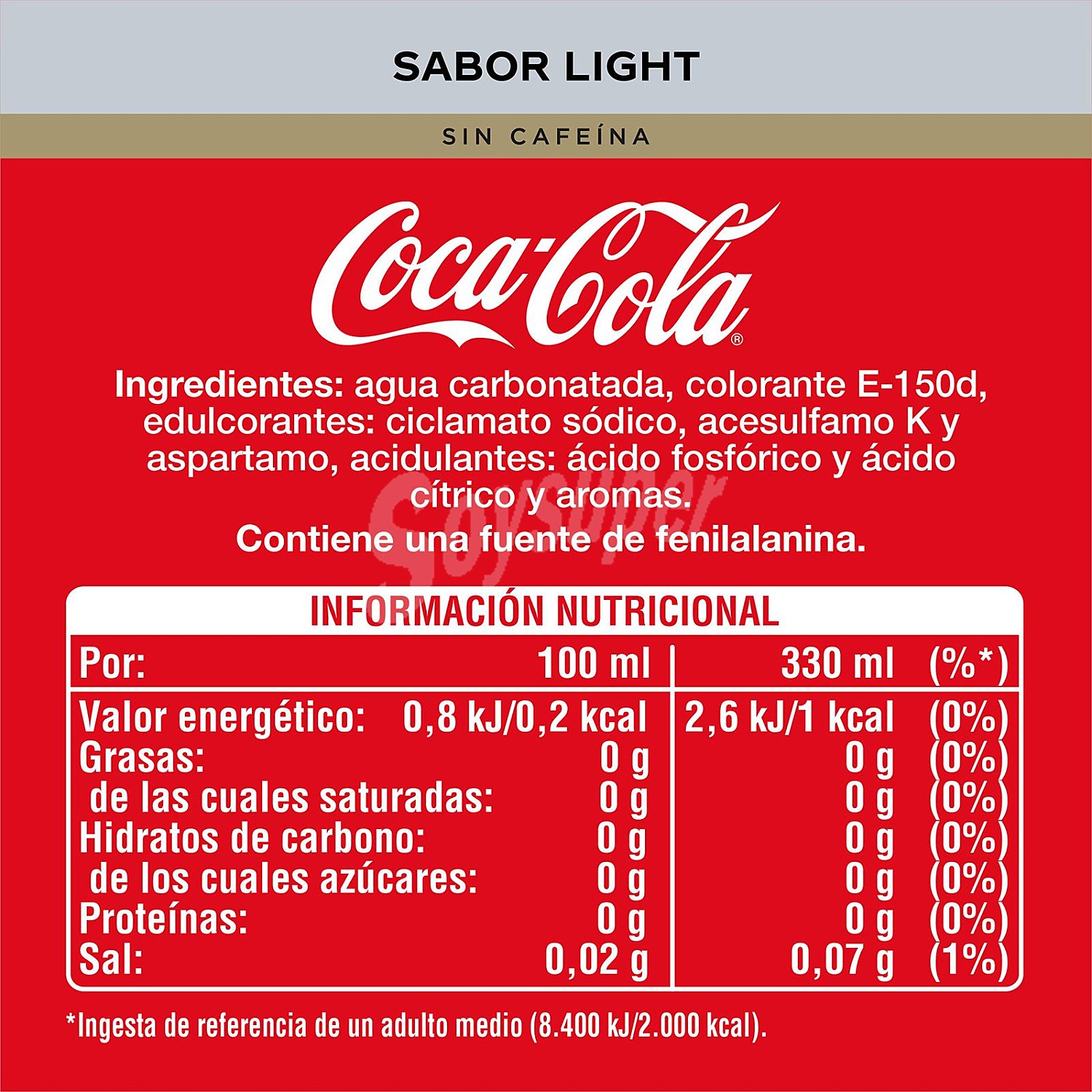 Refresco de cola Light sin cafeína