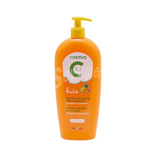 Cosmia Gel para ducha, baño de espuma y champú con aroma a mango y piña cosmia Kids