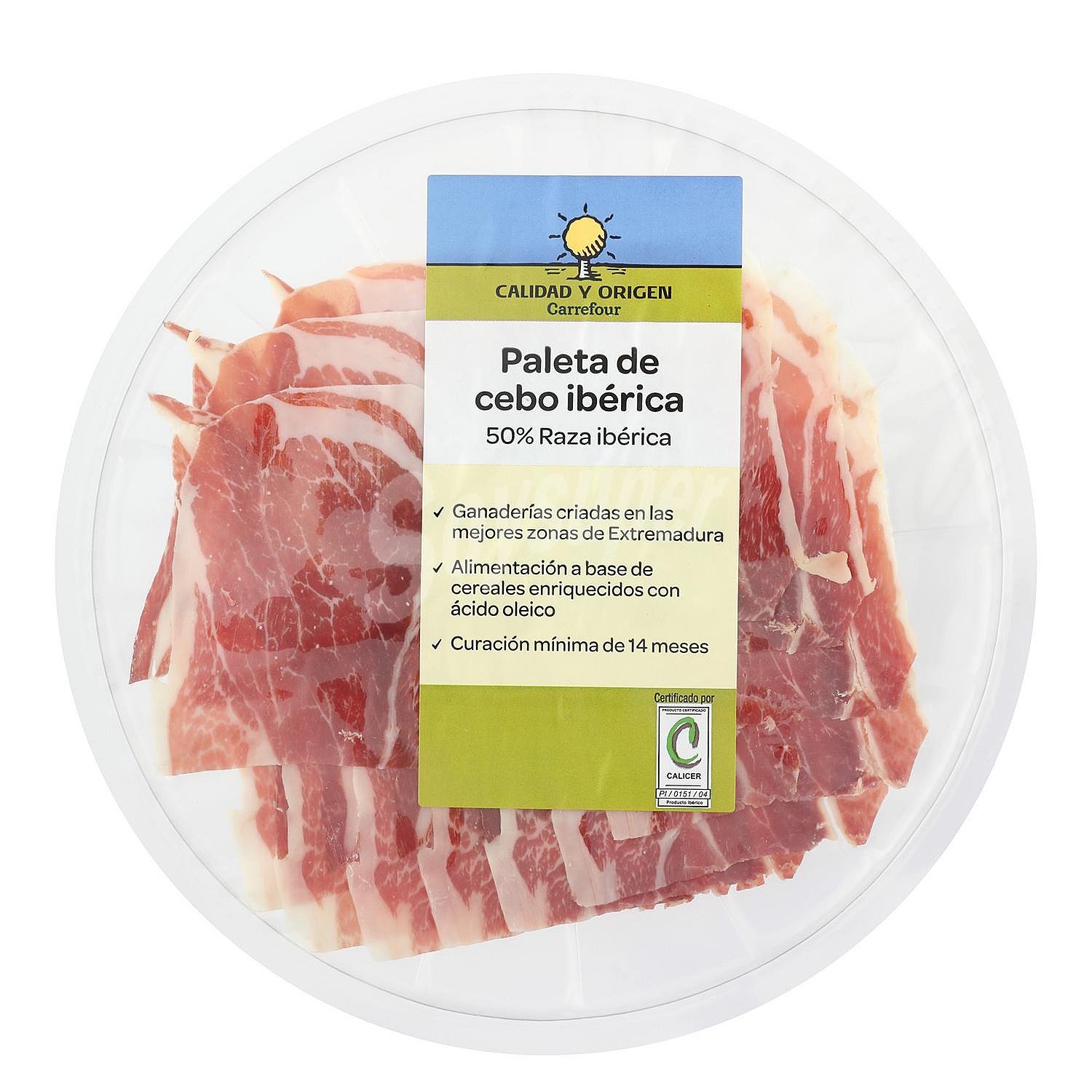 Paleta de Cebo Ibérica 50% Raza Ibérica loncheada Carrefour Calidad y Origen