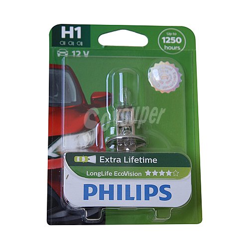 Bombilla halógena para automóvil, tipo H1 con potencia de 55W, , philips longlife ecovision