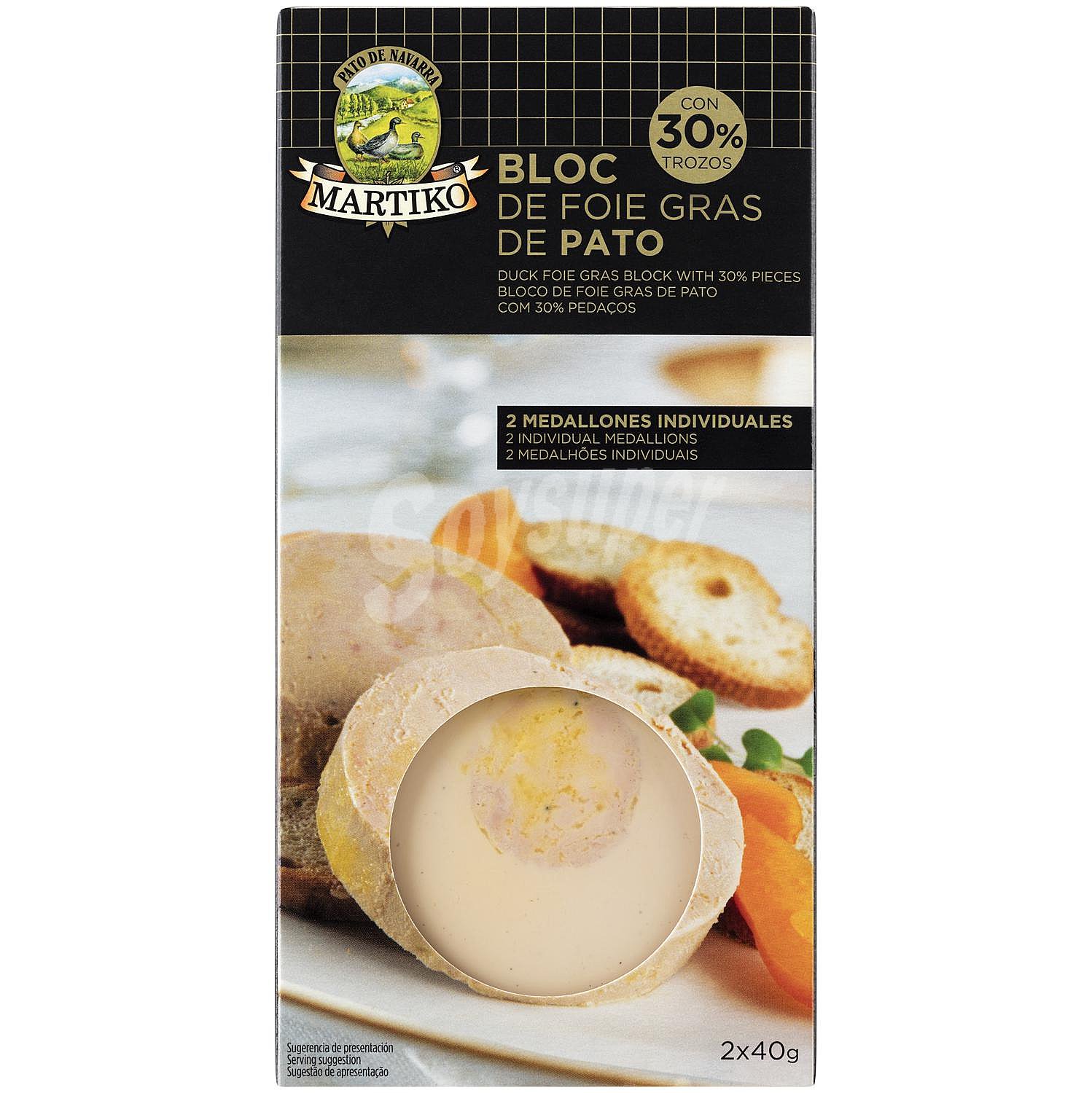 Bloc de foie gras de pato con 30% trozo cocido 2 medallones x 40 g sin gluten