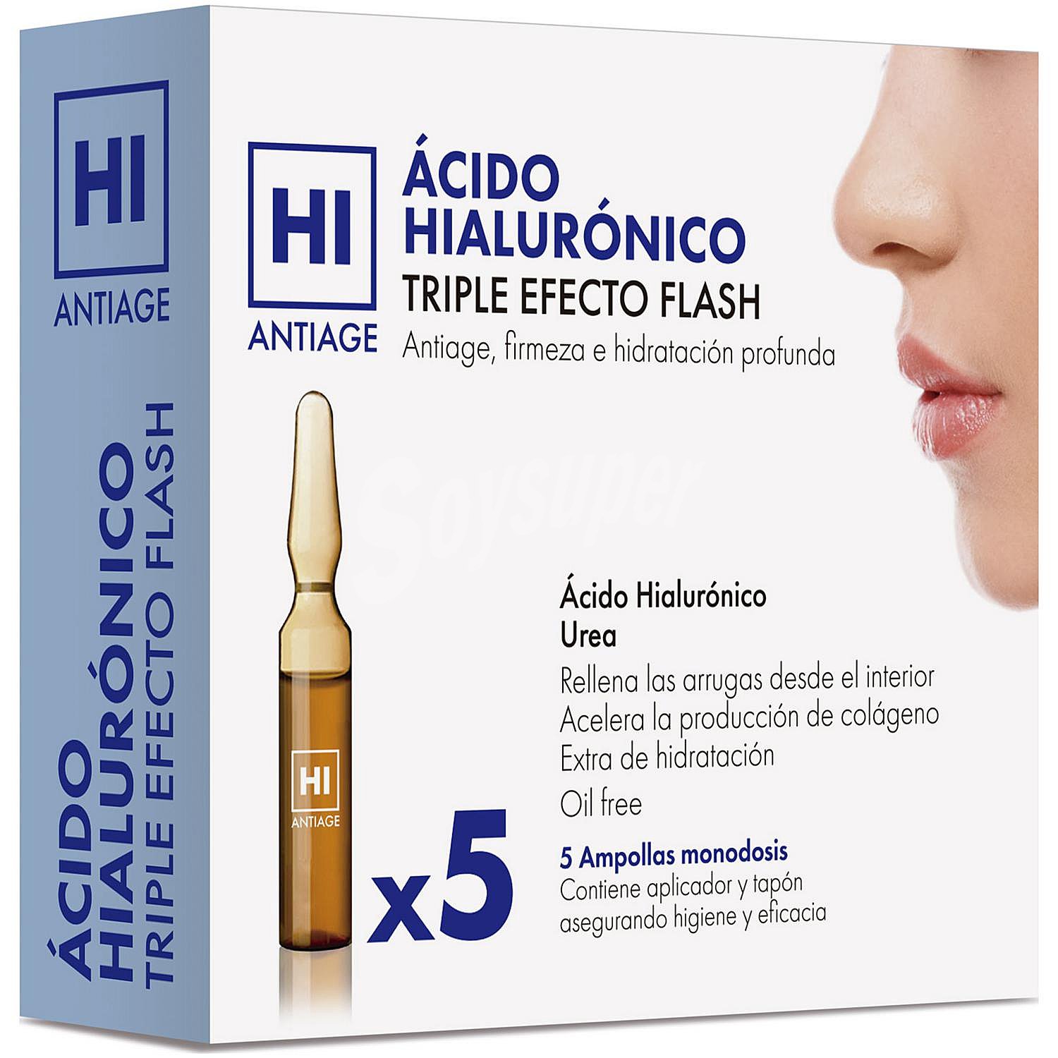 Ampollas de ácido hialurónico triple efecto flash Hi Antiage