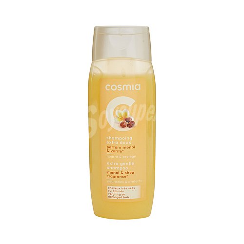 Cosmia Champú extra suave con perfume de monoi y karité, para cabellos muy secos o dañados cosmia