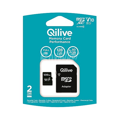 Tarjeta de memoria qilive microsdhc 128GB, clase 10, para full HD, adaptador SD