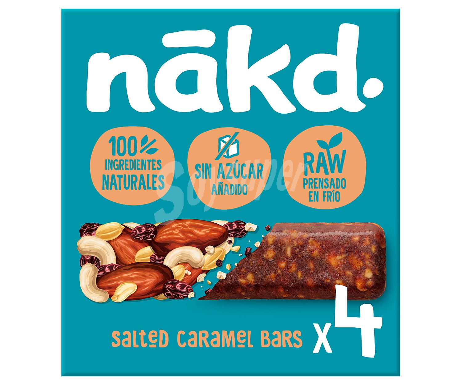 Nákd Barritas de fruta y frutos secos con caramelo salado, ingredientes 100 % naturales y sin azúcares añadidos nákd