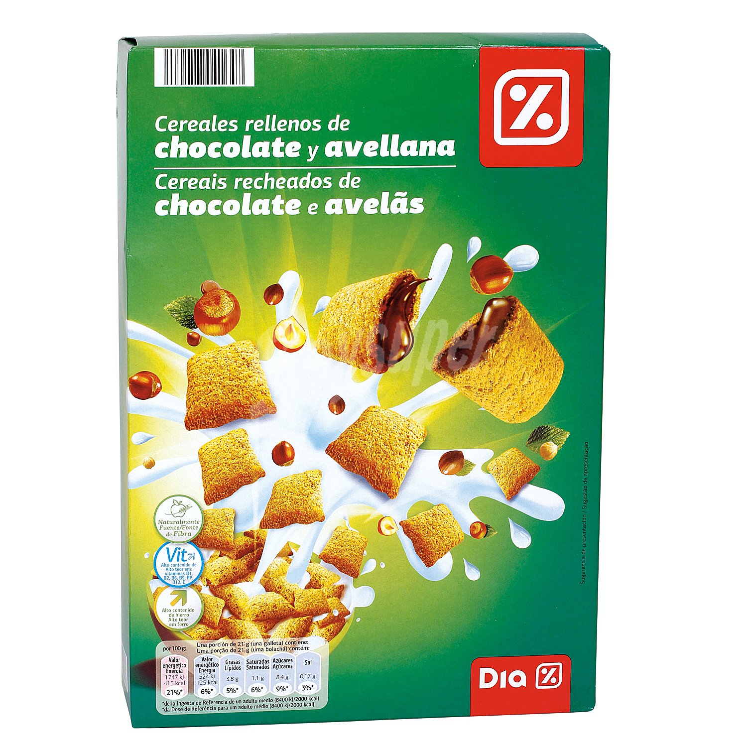 Cereales rellenos de cacao y avellana Gran Dia