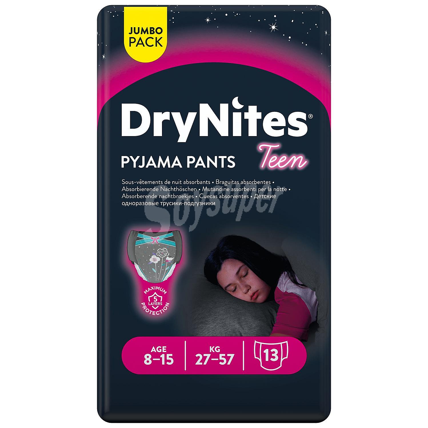 Pañales de noche talla 8 (braguitas absorbentes), para niñas de 27 a 57 kilogramos y de 8 a 15 años pijama pants teen