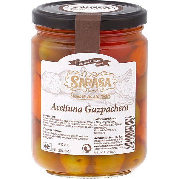 Aceitunas gazpachas frasco 240 g neto escurrido