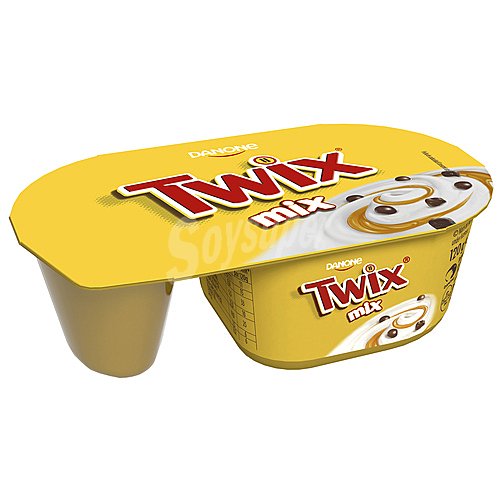 Twix Yogur natural con troctios de Twix (bizcocho, caramelo y chocolate) twix Mix de Danone