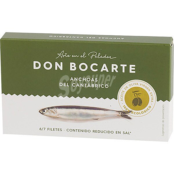 Anchoas del Cantábrico en aceite de oliva virgen extra ecológico 6-7 filetes