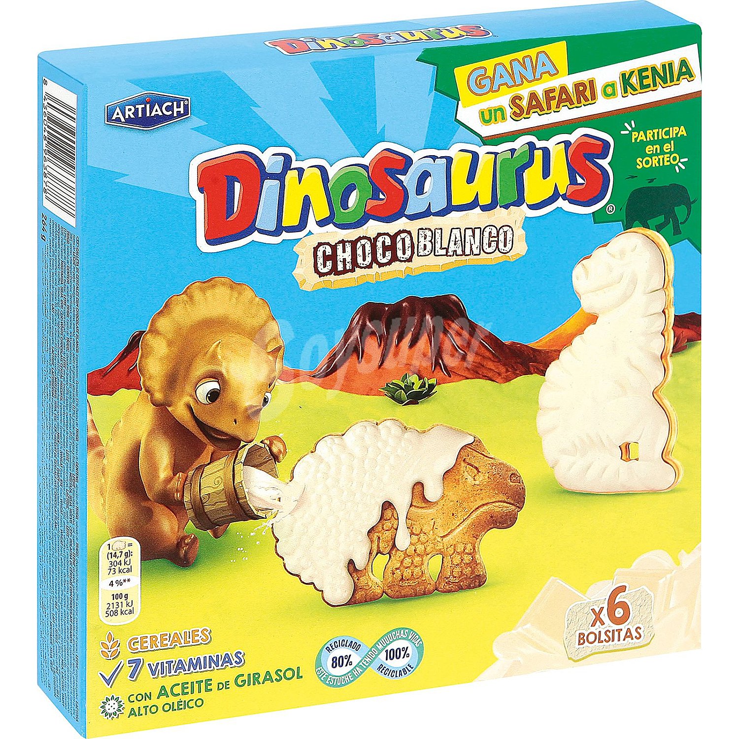 Galletas de cereales con chocolate blanco Dinosaurus Artiach