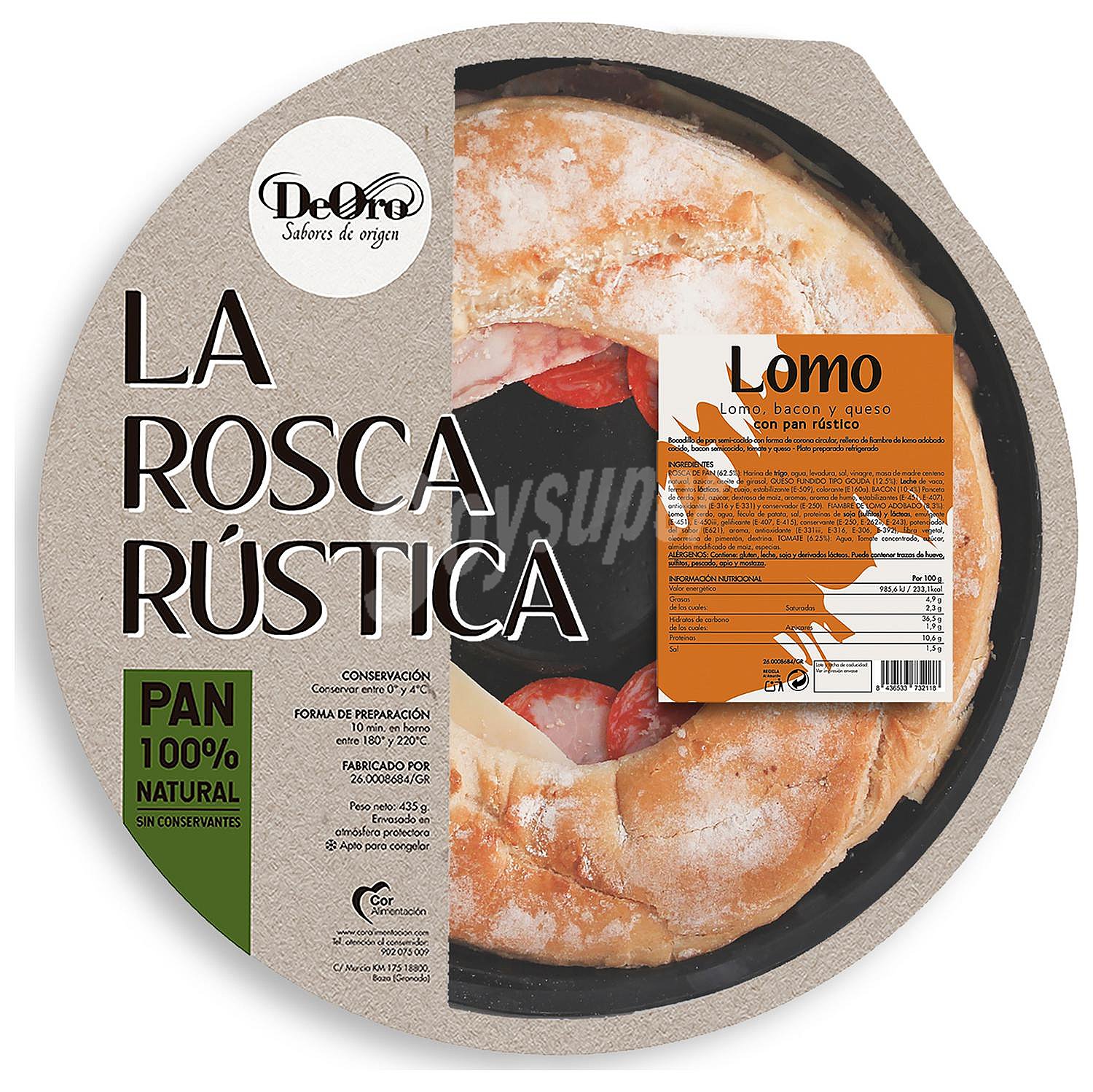 Rosca rústica de lomo, bacon y queso deoro