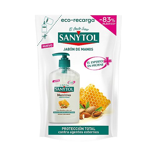 Sanytol Recambio de jabón de manos líquido con almendras y jalea real y acción nutritiva sanytol