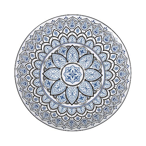 Plato hondo redondo de porcelana con diseño Mandalas en tonos azules, 21,5cm., santa clara