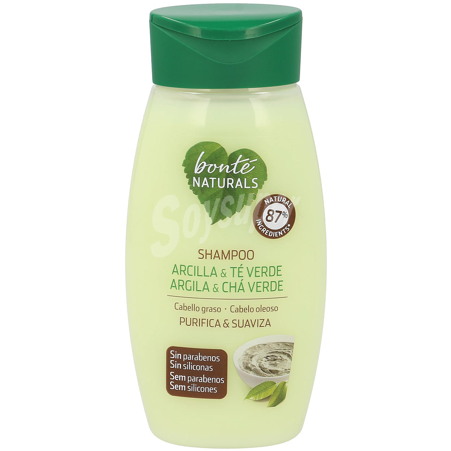 Champú arcilla y té verde cabello graso Bonté Naturals