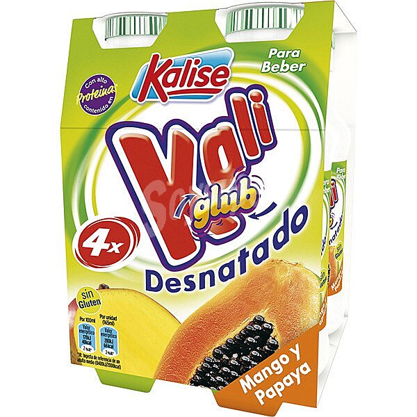 Kaliglub yogur líquido desnatado con pulpa de mango y papaya sin gluten