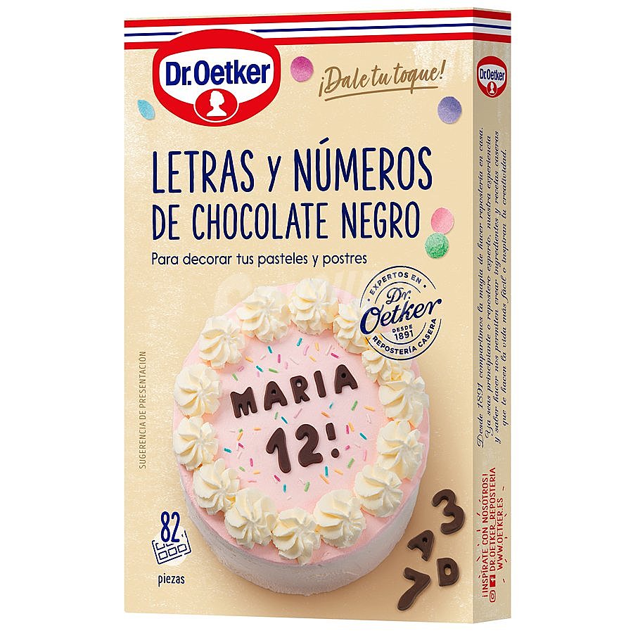 Letras y números de chocolate negro (82 piezas)