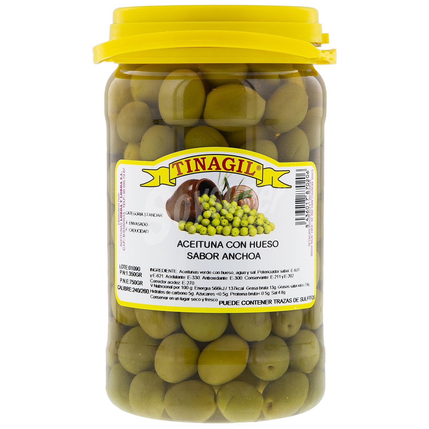 Aceitunas verdes con hueso sabor anchoa Tinagil