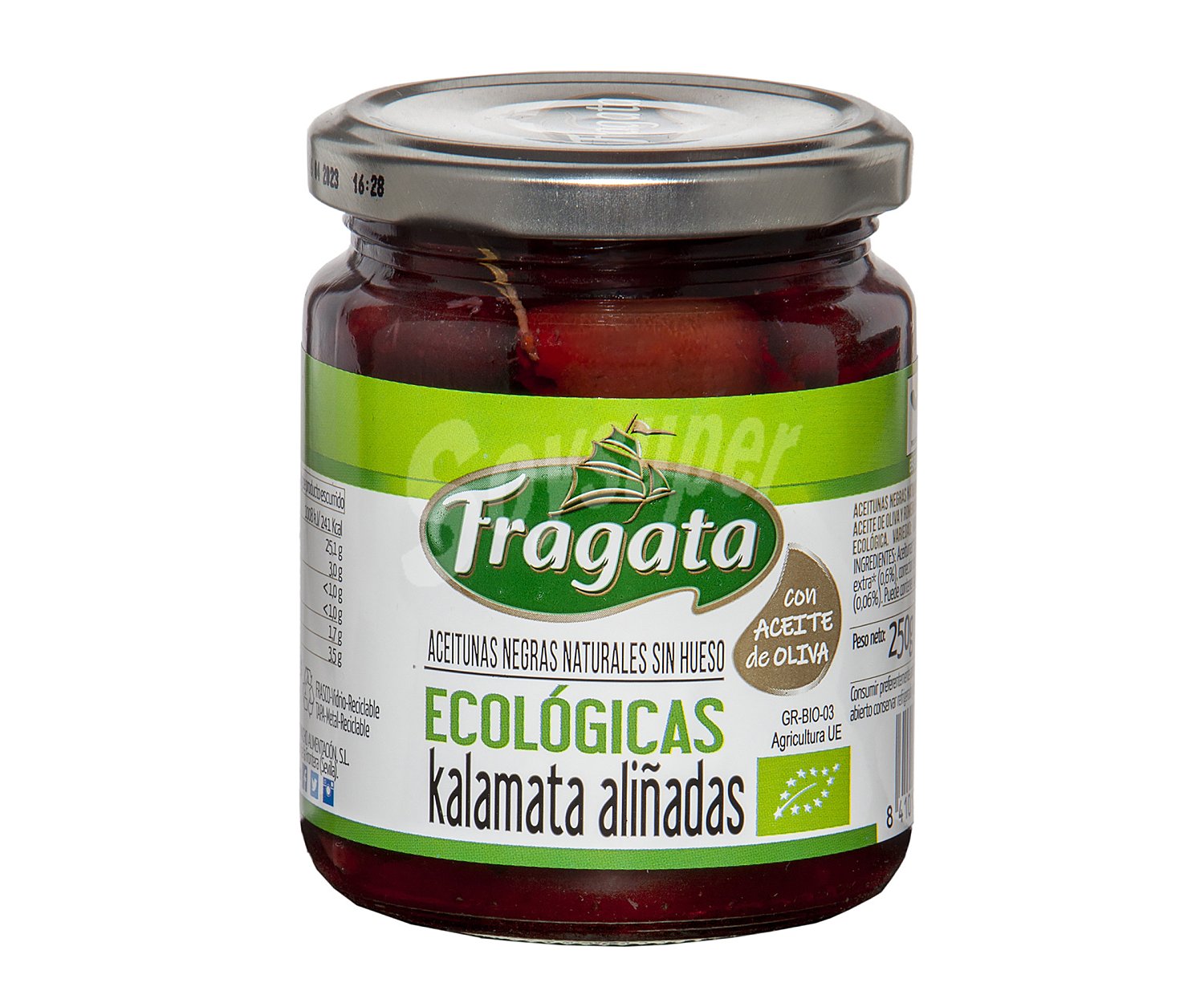 Aceitunas negras naturales sin hueso aliñadas, Kalamata, ecológicas