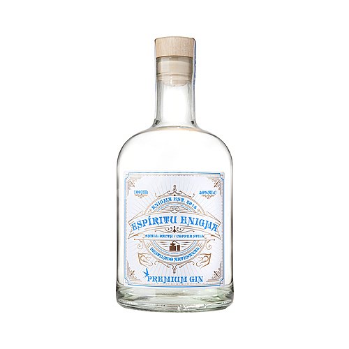 Espíritu enigma Ginebra premium tipo London Dry Gin, elaborada con botánicos mediterráneos espíritu enigma