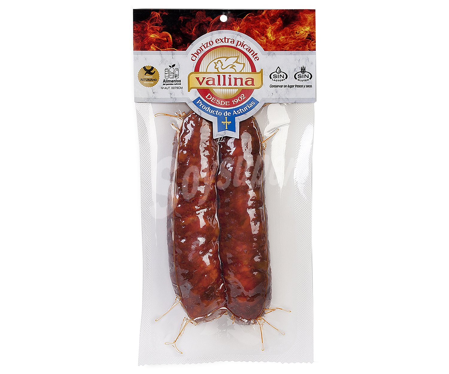 Chorizo extra ahumado picante, elaborado en Asturias sin gluten ni lactosa