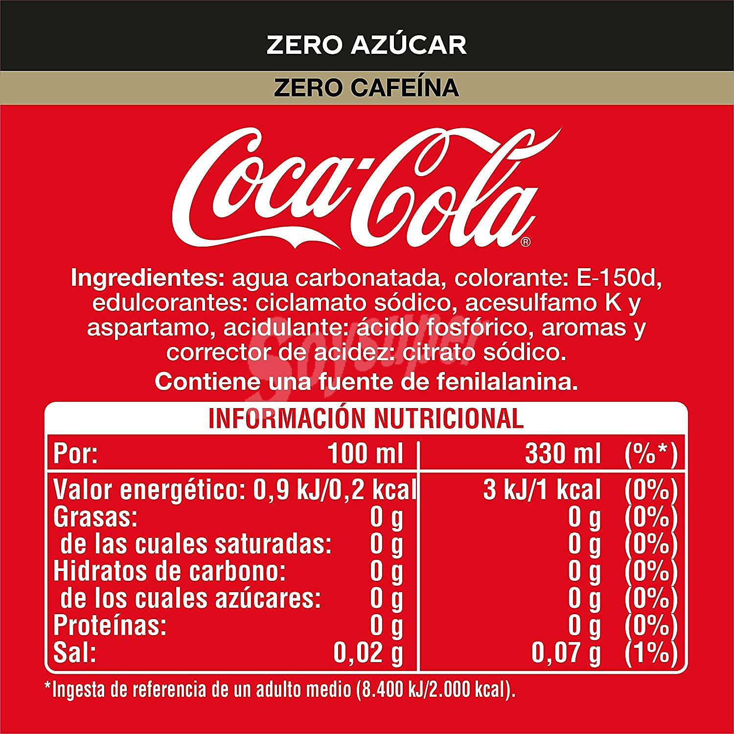 Coca Cola zero azúcar zero cafeína scaf