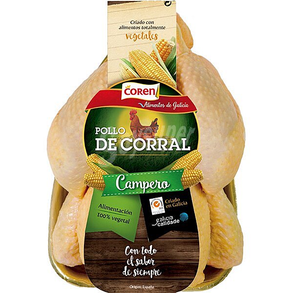 Pollo de corral entero peso aproximado pieza