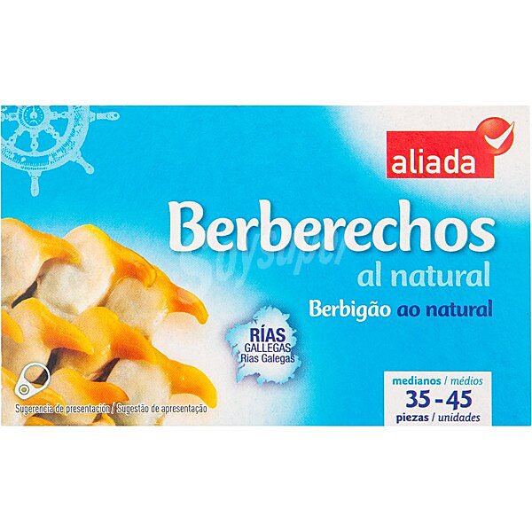 Berberechos al natural de las rías gallegas 35-45 piezas lata 63 g neto escurrido