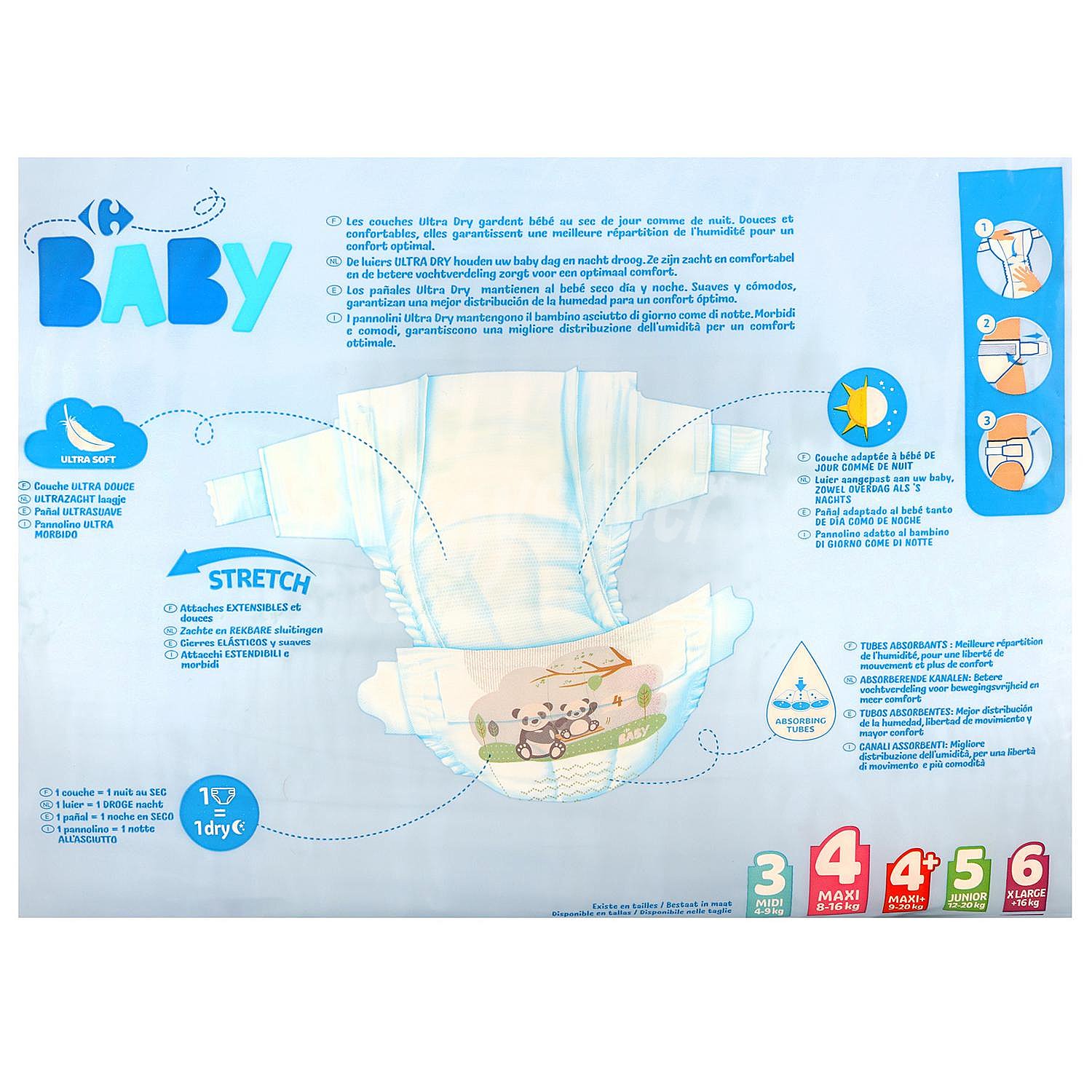 Pañales Carrefour Baby Ultra Dry Talla 4 (8-16 kg) ultra-dry