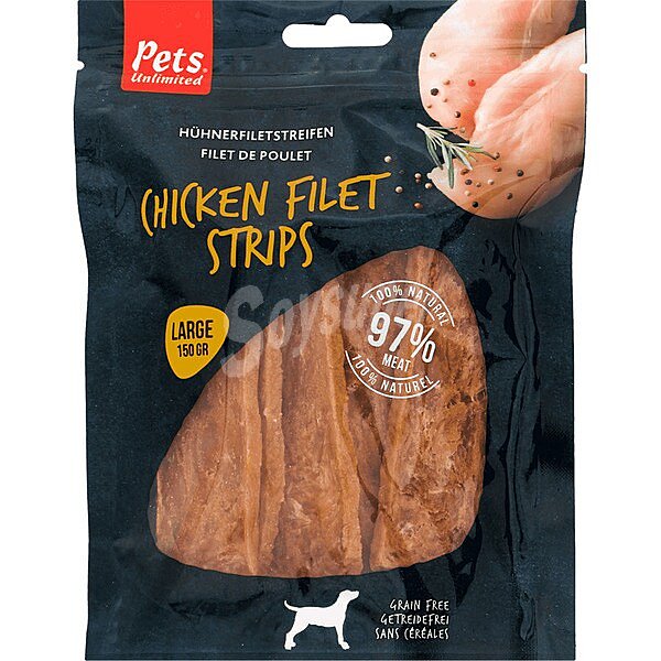 Snack en tiras grandes para perros adultos filetes de pollo Grain Free