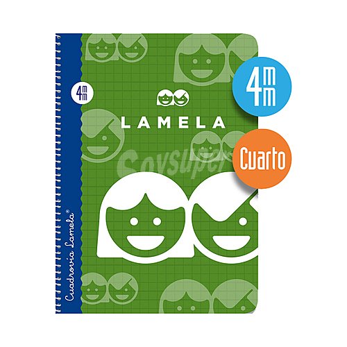 Libreta espiral tamaño cuarto,40 hojas, cuadrovía de 4mm, editorial lamela