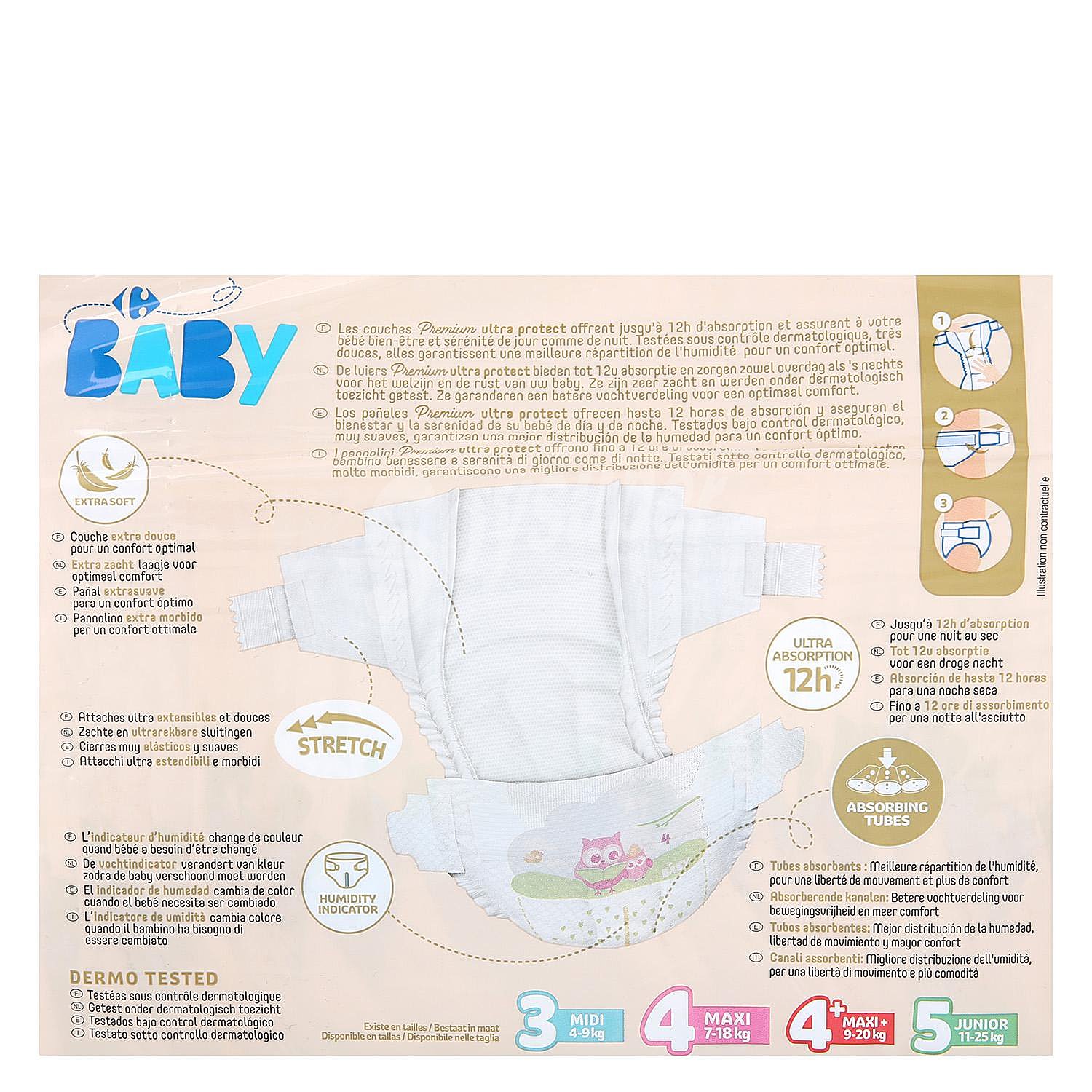 Pañales Premium Ultra Protect Carrefour Baby T4 (7kg.-18kg.) ultra-protect