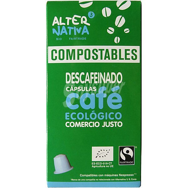 Café descafeinado ecológico estuche 10 cápsulas compostables y compatibles con máquinas Nespresso