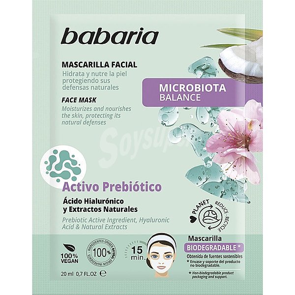 Mascarilla facial Microbiota Balance con ácido hialurónico y extractos naturales