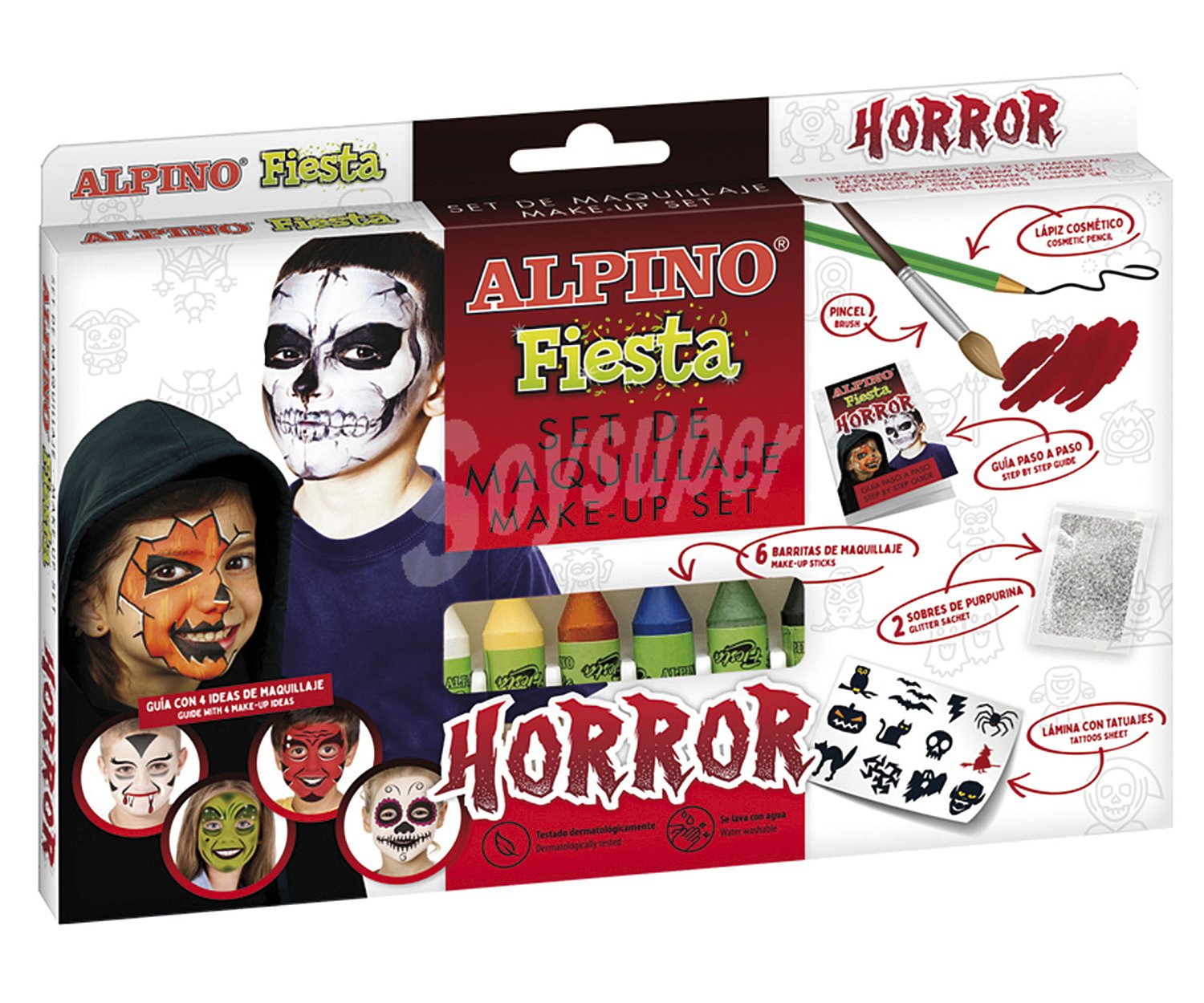 Set horror, barras de maquillaje de 6 unidades, Fiesta alpino.