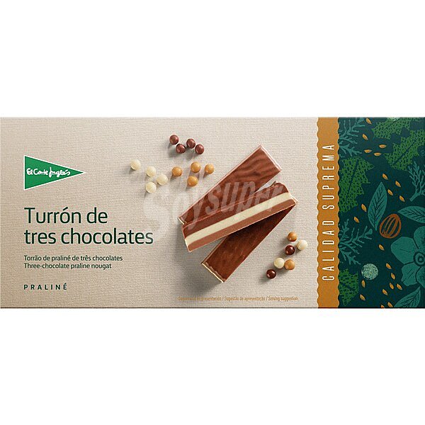 Turrón de tres chocolates praliné Calidad Suprema selection