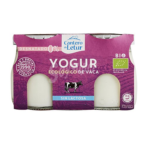 Cantero DE letur Yogur natural de vaca ecológico, desnatado, sin lactosa EL cantero DE letur