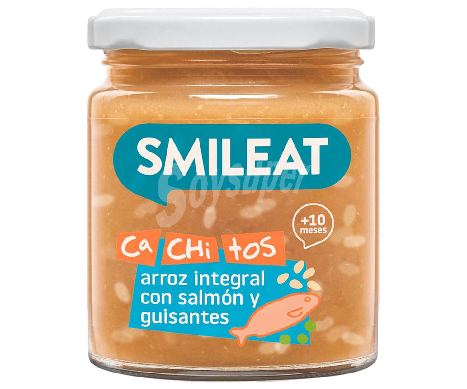 Smileat Tarrito ecológico de arroz integral con salmón y guisantes a partir de 10 meses smileat Cachitos