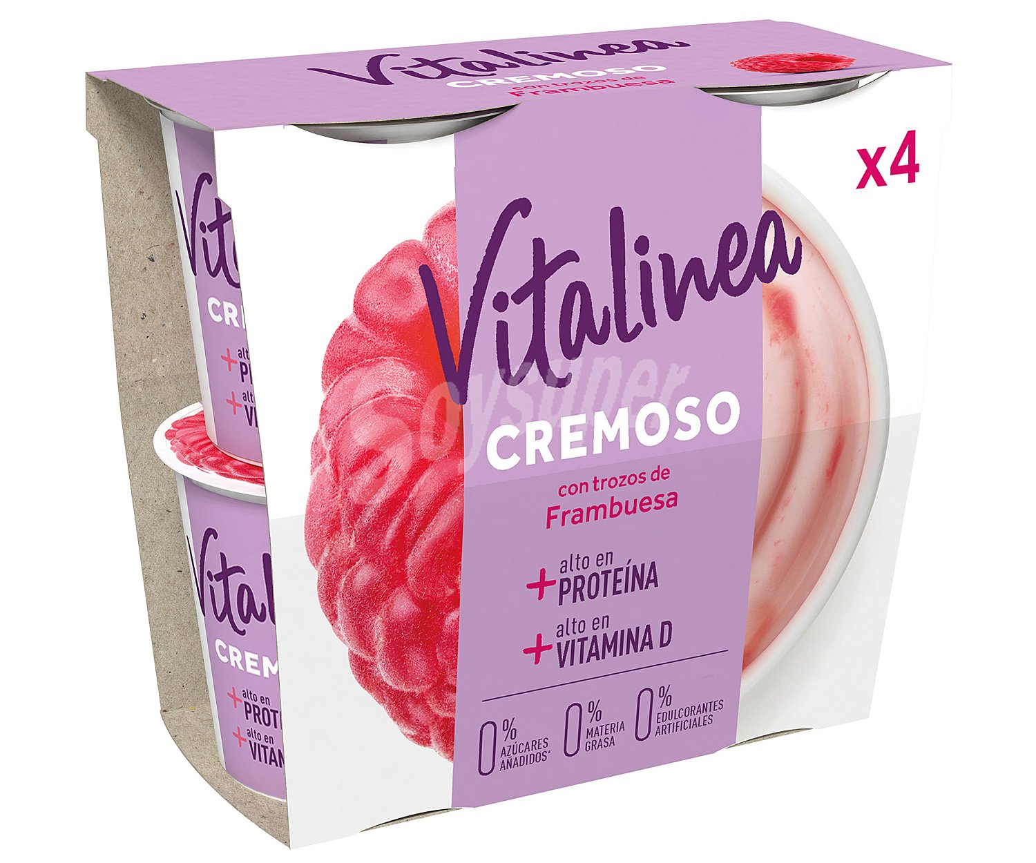 Yogur cremoso desnatado (0% materia grasa), con trozos de frambuesa