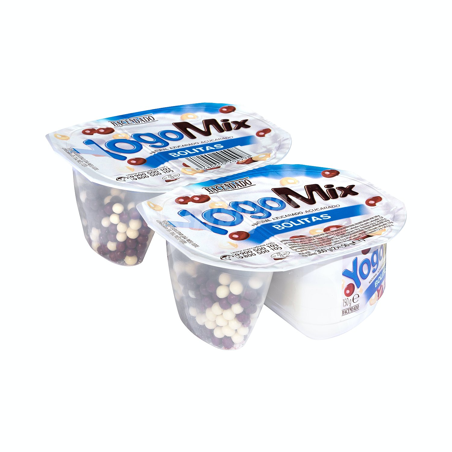 Yogur yogomix natural azucarado con bolitas cereales chocolate para mezclar