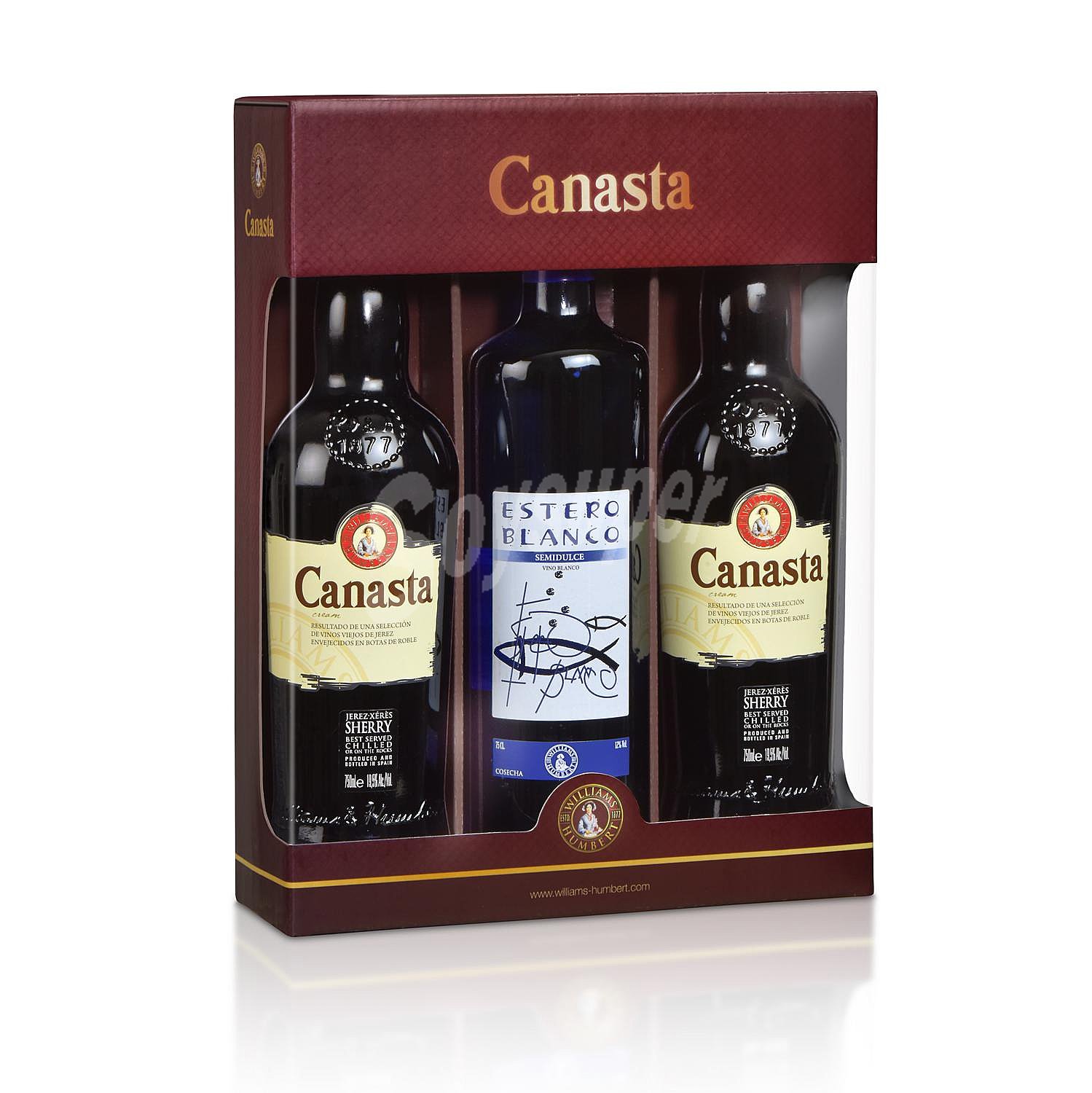 de vino tinto Canasta D.O. Jerez-Xéréx-Sherry de 75 cl. + vino blanco Estero V.T Cádiz 75 cl