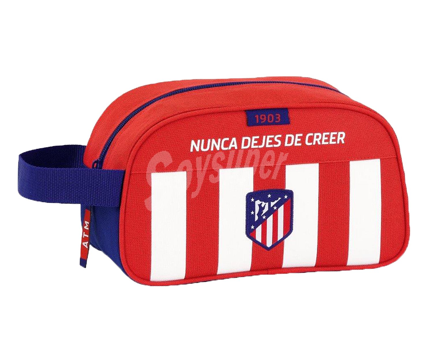 Neceser con cierre de cremallera y diseño futbolero ALTLÉTICO DE MADRID.