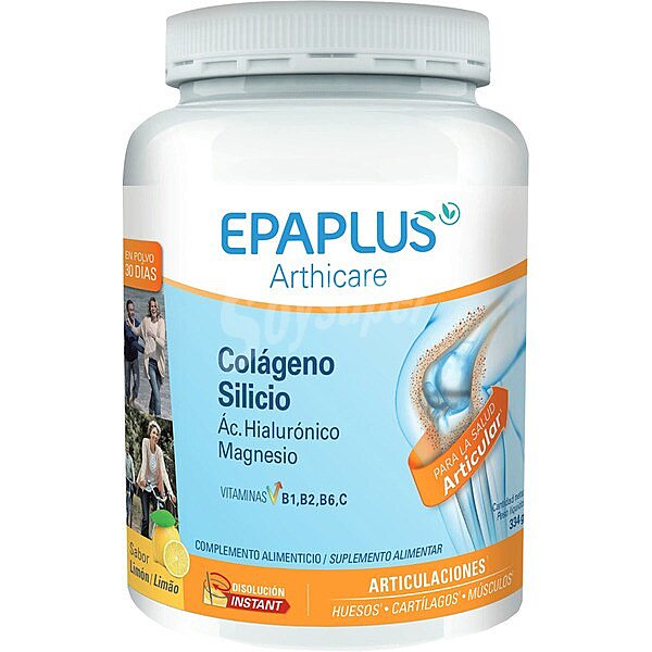 Colágeno + Silicio + Ác. Hialurónico contribuye al funcionamiento de huesos y músculos para 30 días con Vitaminas C, B1, B2 y B6 sabor limón arthicare