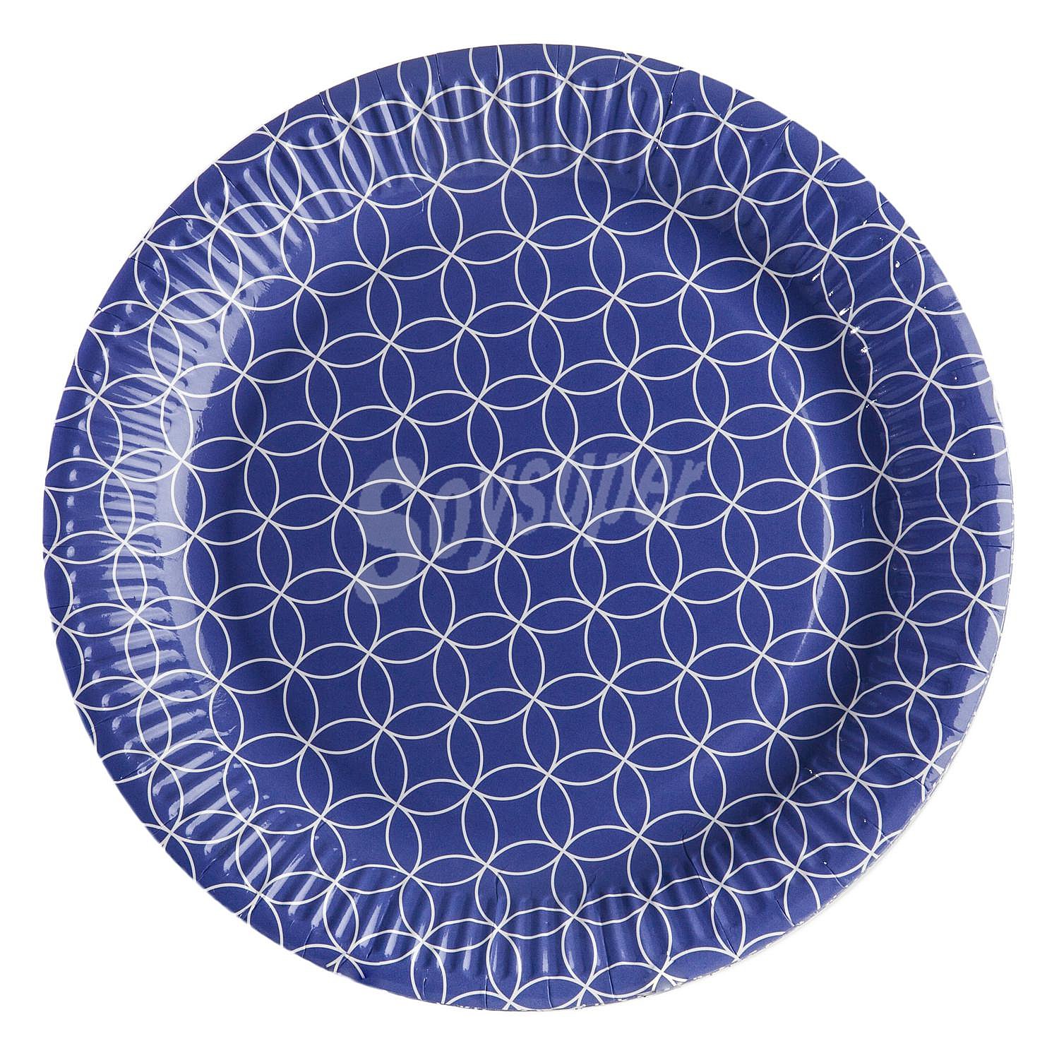 Plato Desechable 23 cm - Rayas Azul