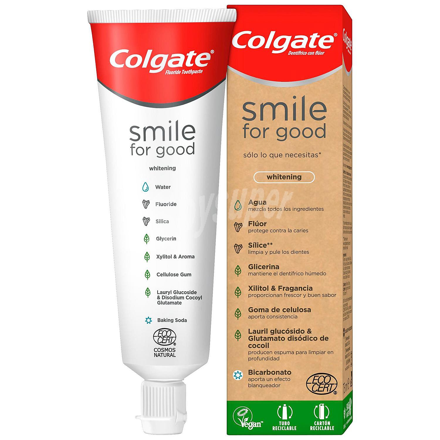 Dentífrico blanqueador con bicarbonato, efecto blanqueador Smile for Good