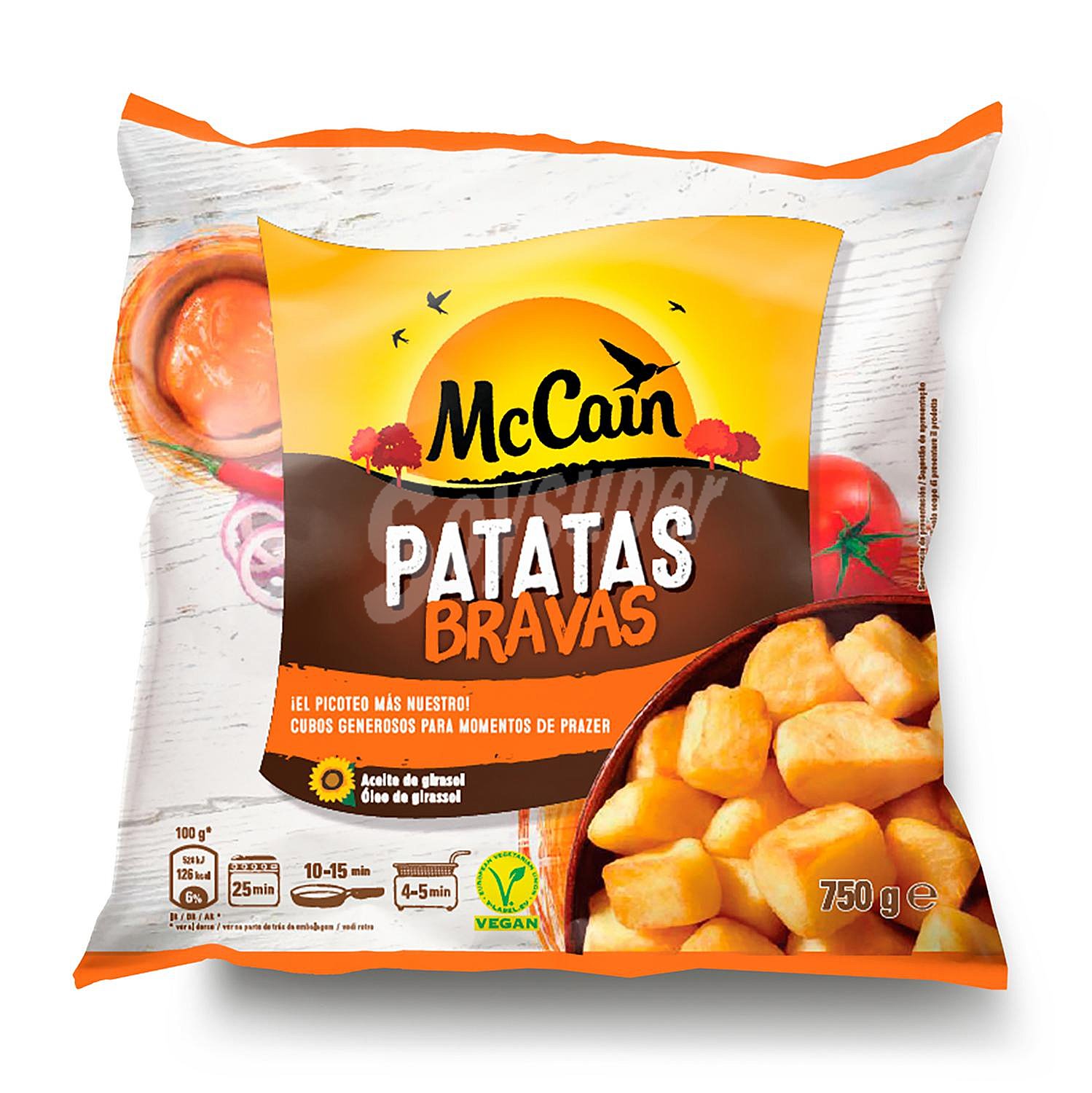 Patatas cortadas en dados, prefritas y ultracongeladas, con salsa brava mccain