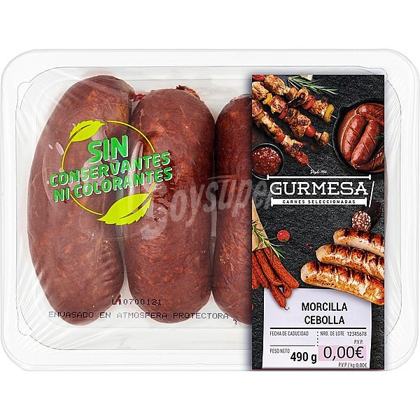 Morcilla negra con cebolla sin gluten peso aproximado bandeja 450 g